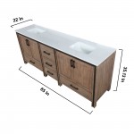 Ziva 84" Rustic Barnwood Double Vanity, Cultured Marble Top, White Square Sink and no Mirror
