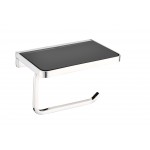 Bagno Bianca Stainless Steel Black Glass Shelf w/ Toilet Paper Holder - Chrome