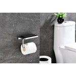 Bagno Bianca Stainless Steel Black Glass Shelf w/ Toilet Paper Holder - Chrome