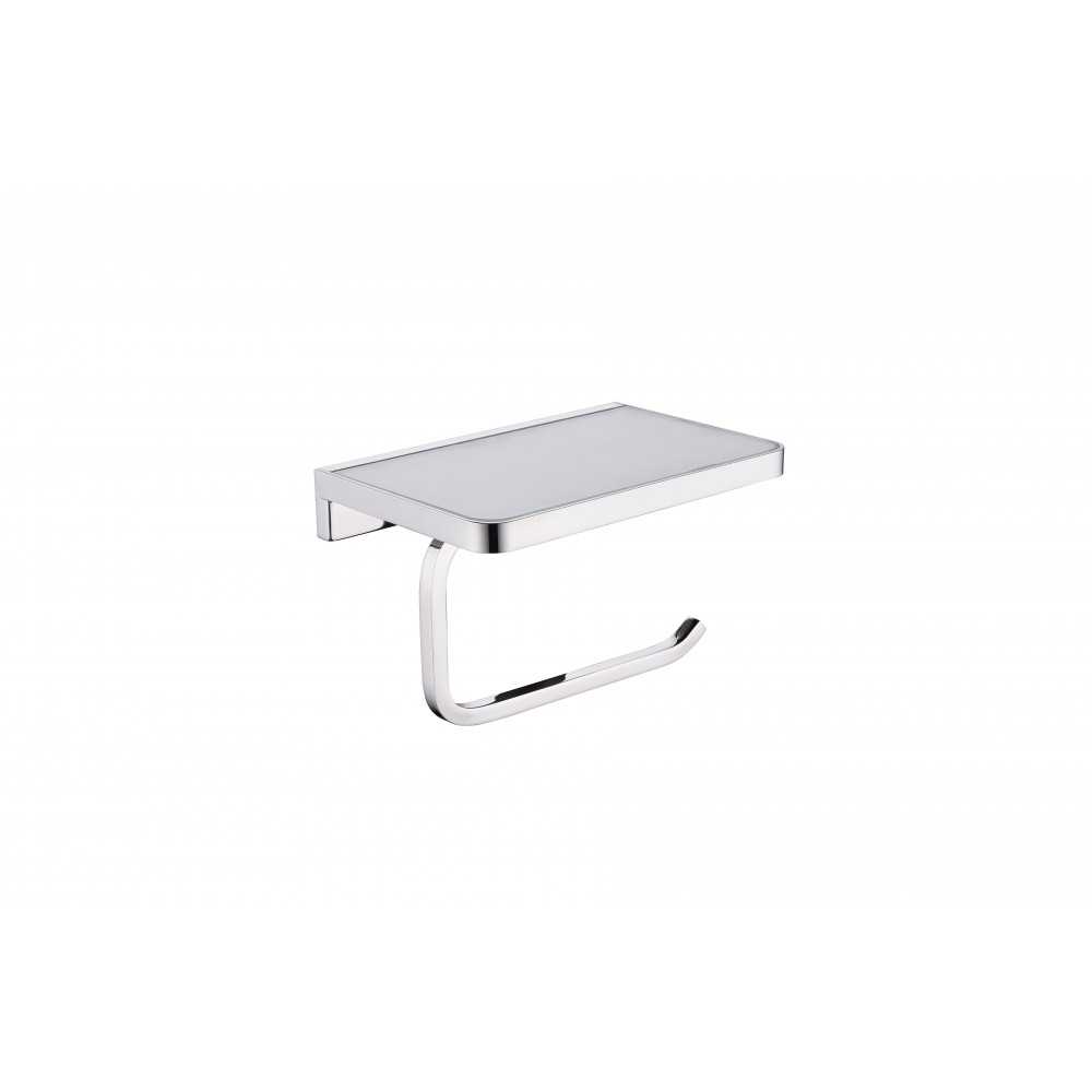 Bagno Bianca Stainless Steel White Glass Shelf w/ Toilet Paper Holder - Chrome