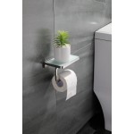 Bagno Bianca Stainless Steel White Glass Shelf w/ Toilet Paper Holder - Chrome