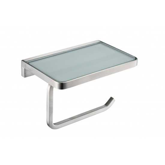 Bagno Bianca Stainless Steel White Glass Shelf w/ Toilet Paper Holder - Brushed Nickel