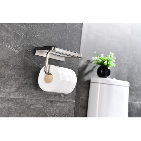 Bagno Bianca Stainless Steel White Glass Shelf w/ Toilet Paper Holder - Brushed Nickel