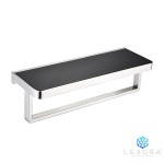 Bagno Bianca Stainless Steel Black Glass Shelf w/ Towel Bar - Chrome