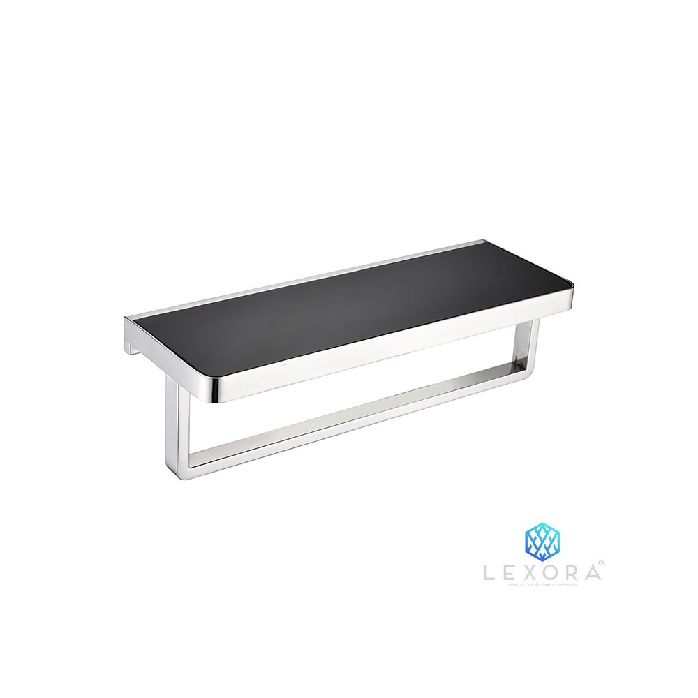 Bagno Bianca Stainless Steel Black Glass Shelf w/ Towel Bar - Chrome