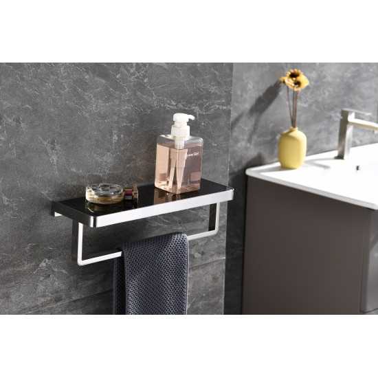 Bagno Bianca Stainless Steel Black Glass Shelf w/ Towel Bar - Chrome