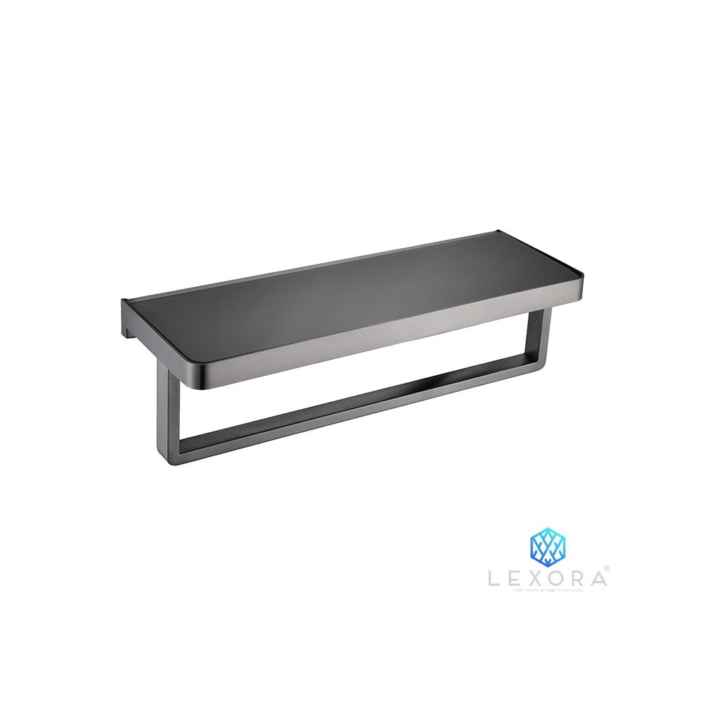 Bagno Bianca Stainless Steel Black Glass Shelf w/ Towel Bar - Gun Metal