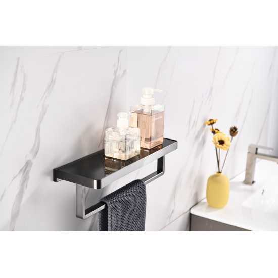 Bagno Bianca Stainless Steel Black Glass Shelf w/ Towel Bar - Gun Metal