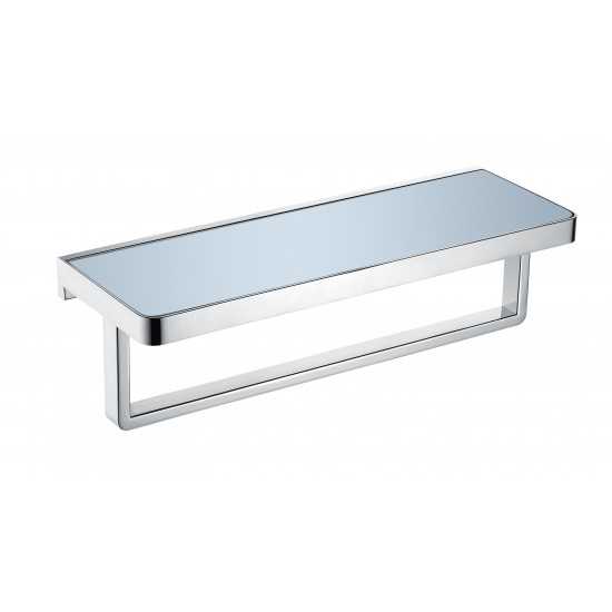 Bagno Bianca Stainless Steel White Glass Shelf w/ Towel Bar - Chrome