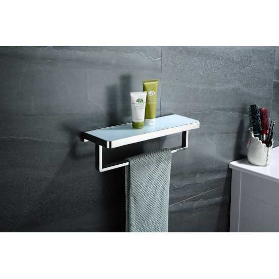 Bagno Bianca Stainless Steel White Glass Shelf w/ Towel Bar - Chrome