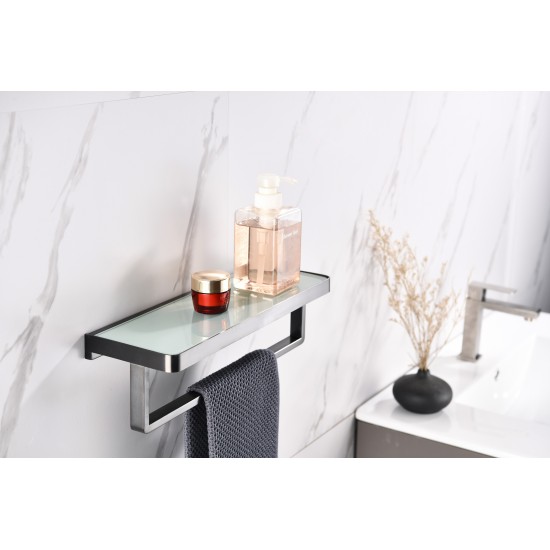 Bagno Bianca Stainless Steel White Glass Shelf w/ Towel Bar - Gun Metal