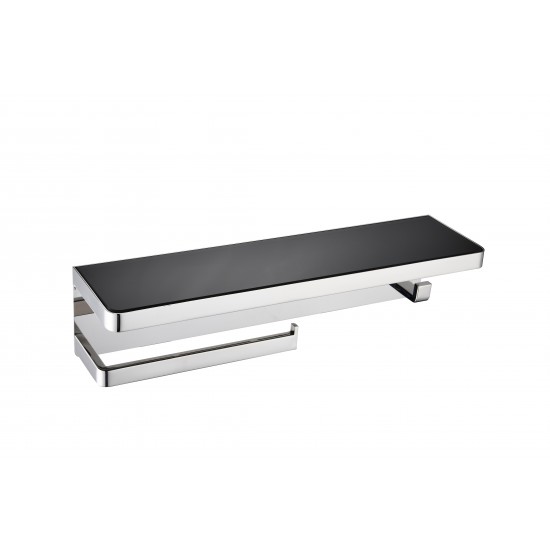 Bagno Bianca Stainless Steel Black Glass Shelf w/ Towel Bar & Robe Hook - Chrome