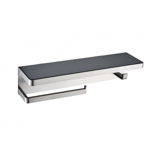 Bagno Bianca Stainless Steel Black Glass Shelf w/ Towel Bar & Robe Hook - Brushed Nickel