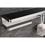 Bagno Bianca Stainless Steel Black Glass Shelf w/ Towel Bar & Robe Hook - Brushed Nickel