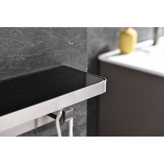 Bagno Bianca Stainless Steel Black Glass Shelf w/ Towel Bar & Robe Hook - Brushed Nickel