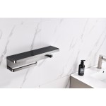 Bagno Bianca Stainless Steel Black Glass Shelf w/ Towel Bar & Robe Hook - Gun Metal