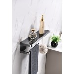 Bagno Bianca Stainless Steel Black Glass Shelf w/ Towel Bar & Robe Hook - Gun Metal