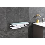 Bagno Bianca Stainless Steel White Glass Shelf w/ Towel Bar & Robe Hook - Chrome