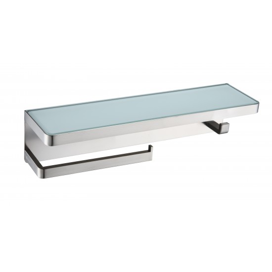 Bagno Bianca Stainless Steel White Glass Shelf w/ Towel Bar & Robe Hook - Brushed Nickel