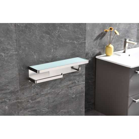 Bagno Bianca Stainless Steel White Glass Shelf w/ Towel Bar & Robe Hook - Brushed Nickel