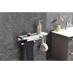 Bagno Bianca Stainless Steel White Glass Shelf w/ Towel Bar & Robe Hook - Brushed Nickel