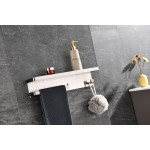 Bagno Bianca Stainless Steel White Glass Shelf w/ Towel Bar & Robe Hook - Brushed Nickel