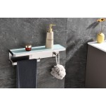 Bagno Bianca Stainless Steel White Glass Shelf w/ Towel Bar & Robe Hook - Brushed Nickel