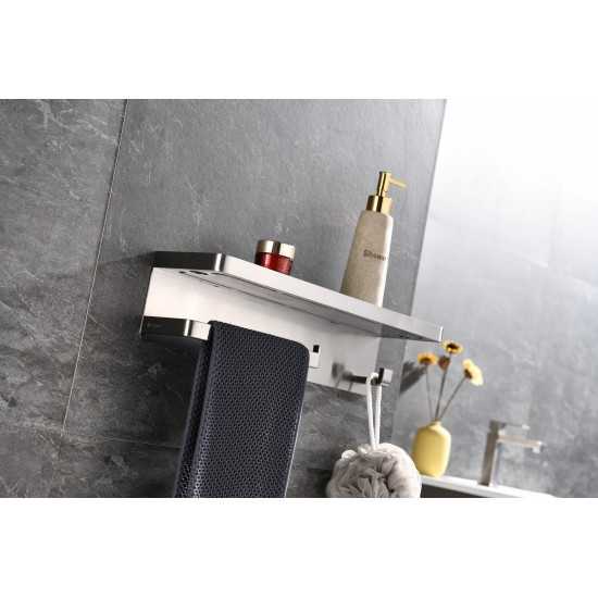 Bagno Bianca Stainless Steel White Glass Shelf w/ Towel Bar & Robe Hook - Brushed Nickel