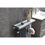Bagno Bianca Stainless Steel White Glass Shelf w/ Towel Bar & Robe Hook - Brushed Nickel