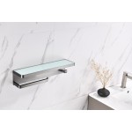 Bagno Bianca Stainless Steel White Glass Shelf w/ Towel Bar & Robe Hook - Gun Metal