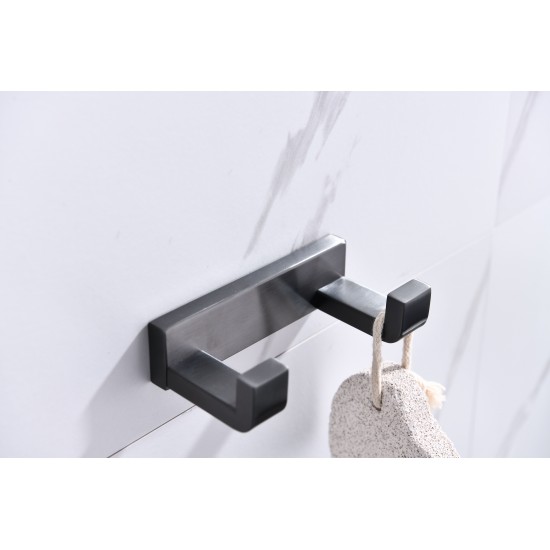 Bagno Bianca Stainless Steel Double Robe Hook - Gun Metal