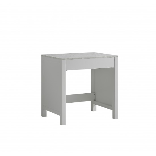 Jacques 30" White Make-Up Table, White Carrara Marble Top