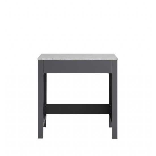 Jacques 30" Dark Grey Make-Up Table, White Carrara Marble Top