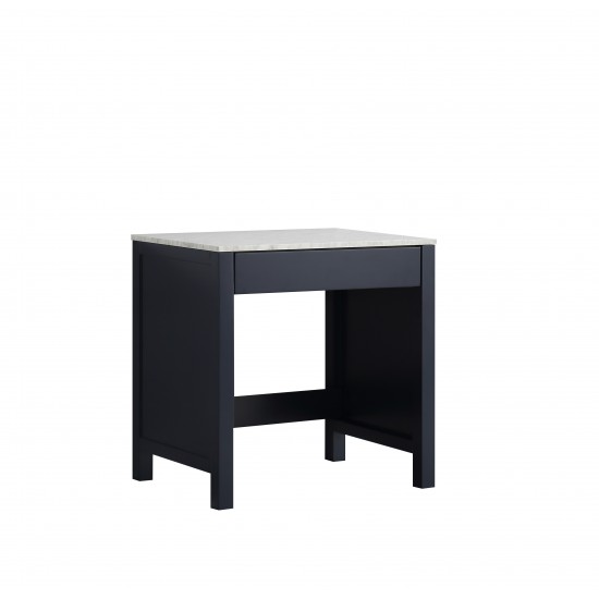 Jacques 30" Navy Blue Make-Up Table, White Carrara Marble Top