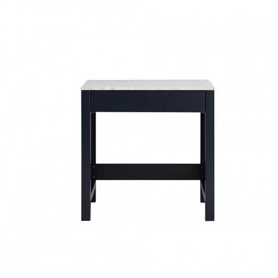 Jacques 30" Navy Blue Make-Up Table, White Carrara Marble Top