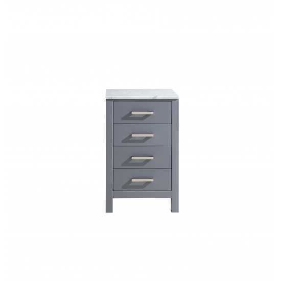 Jacques 20" Dark Grey Side Cabinet, White Carrara Marble Top