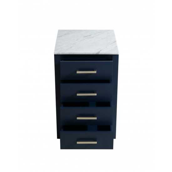 Jacques 20" Navy Blue Side Cabinet, White Carrara Marble Top
