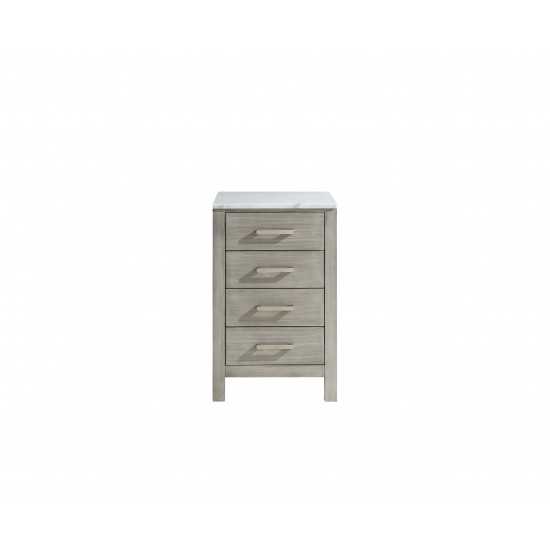 Jacques 20" Distressed Grey Side Cabinet, White Carrara Marble Top