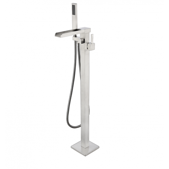 Cascata Free Standing Bathtub Filler/Faucet w/ Handheld Showerwand - Brushed Nickel