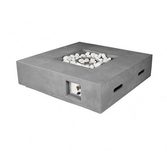 Brenta Outdoor Square Light Grey Gas Fire Pit Table w/ Round Burner Kit