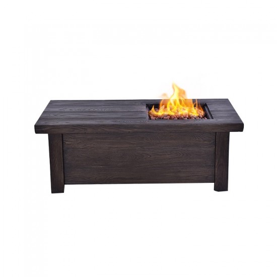 Melardo Outdoor Rectangular Wood Textured Gas Fire Pit Table w/ Round Burner Kit