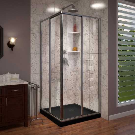 DreamLine Cornerview 42x42x74 3/4 Framed Sliding Shower Enclosure in Brushed Nickel with Black Acrylic Base