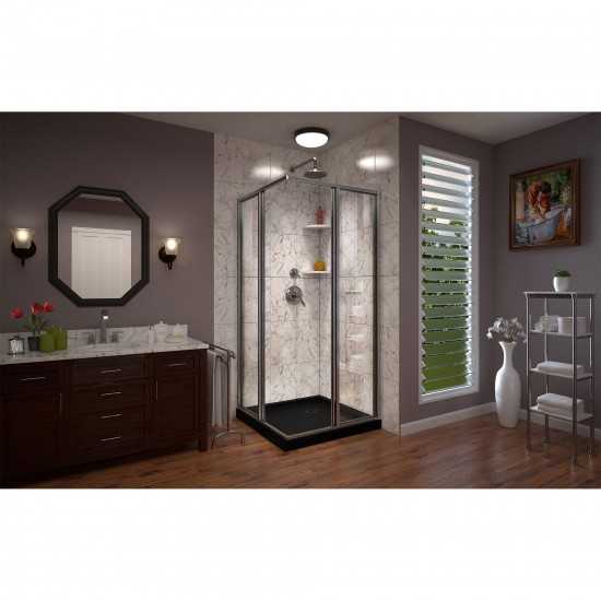 DreamLine Cornerview 42x42x74 3/4 Framed Sliding Shower Enclosure in Brushed Nickel with Black Acrylic Base