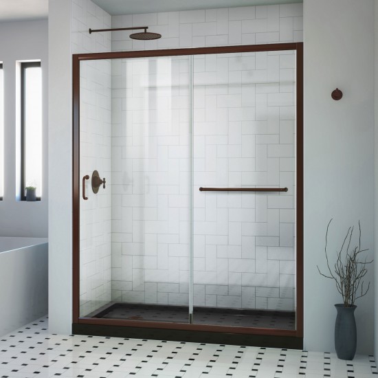 DreamLine Infinity-Z 32x60x74 3/4 Clear Sliding Shower Door in Oil Rubbed Bronze, Left Drain Black Base