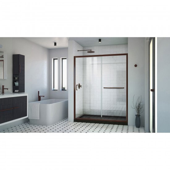 DreamLine Infinity-Z 32x60x74 3/4 Clear Sliding Shower Door in Oil Rubbed Bronze, Left Drain Black Base