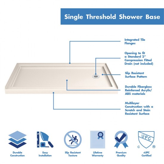 DreamLine Infinity-Z 32x60x74 3/4 Clear Sliding Shower Door in Satin Black, Right Drain Biscuit Base