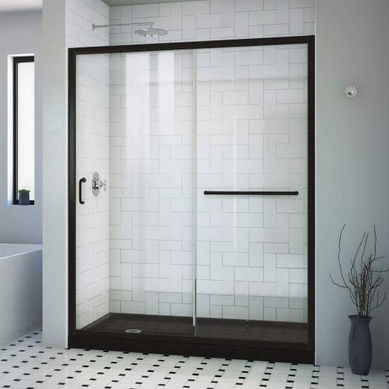 DreamLine Infinity-Z 32x60x74 3/4 Clear Sliding Shower Door in Satin Black, Left Drain Black Base