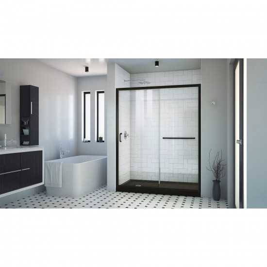 DreamLine Infinity-Z 32x60x74 3/4 Clear Sliding Shower Door in Satin Black, Left Drain Black Base