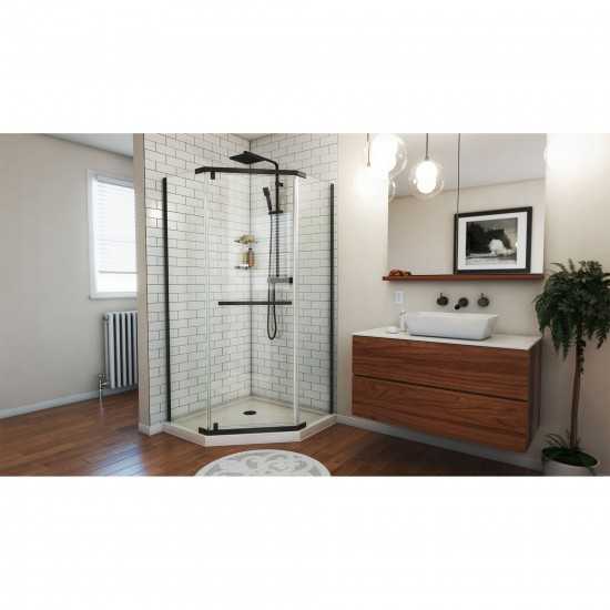 DreamLine Prism 36 in.x74 3/4 in. Frameless Neo-Angle Pivot Shower Enclosure in Satin Black with Biscuit Base