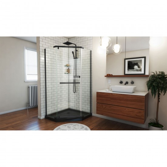 DreamLine Prism 36 in.x74 3/4 in. Frameless Neo-Angle Pivot Shower Enclosure in Satin Black with Black Base Kit